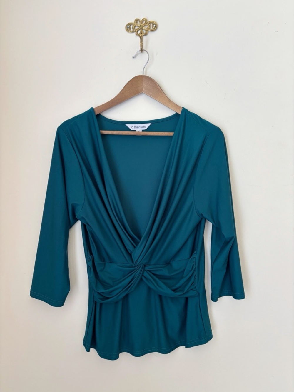 La Mer Luxe Teal Twist Front Top Medium Coastal Summer